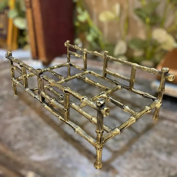 Brass Bamboo Mail Napkin Towel Holder Vintage Hollywood Regency Old World Charm - Picture 1 of 6